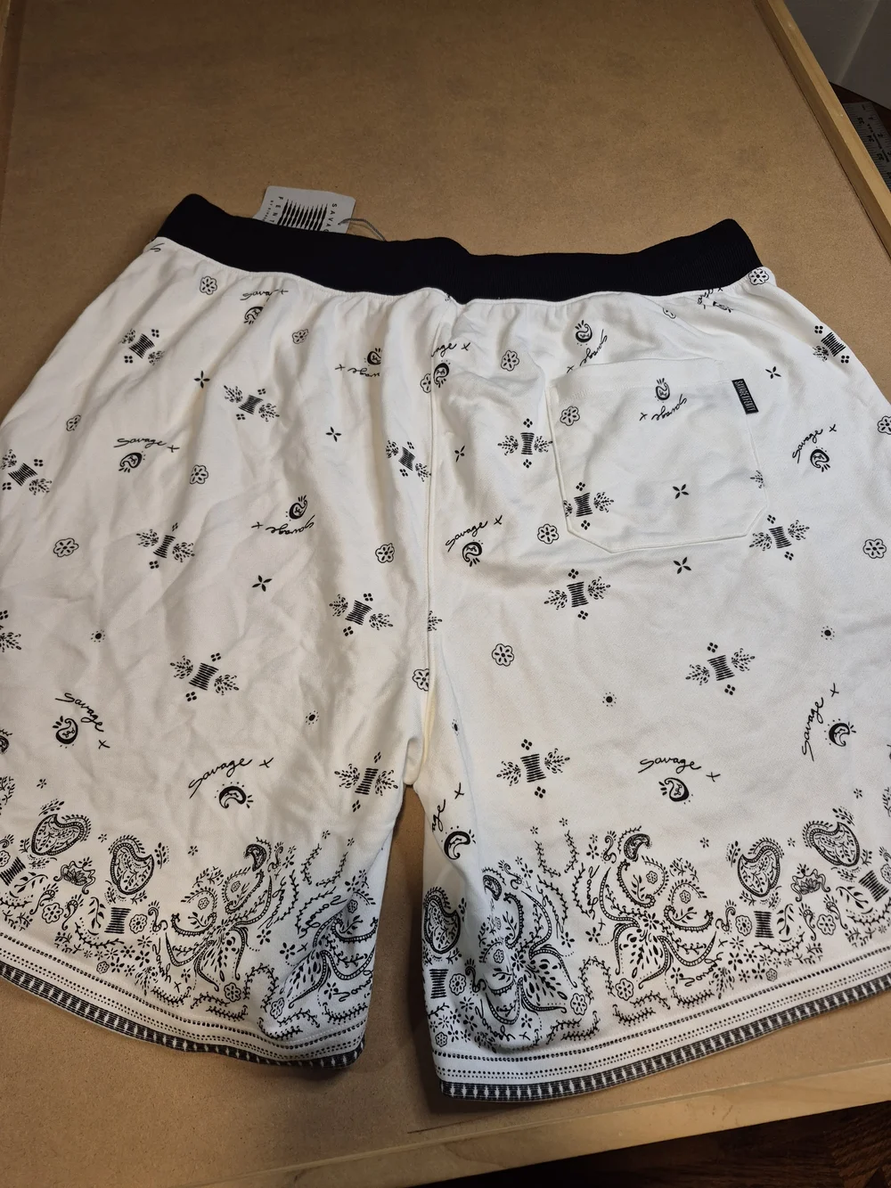 Savage X Fenty White Bandana-Print Athletic Shorts with Black Waistband 4547